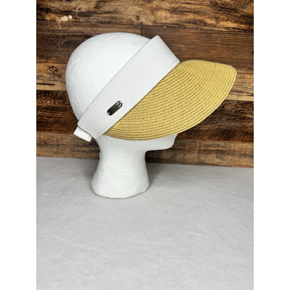 Sun N Sand Adjustable Straw Visor Hat White Beige UPF 50+ Protection